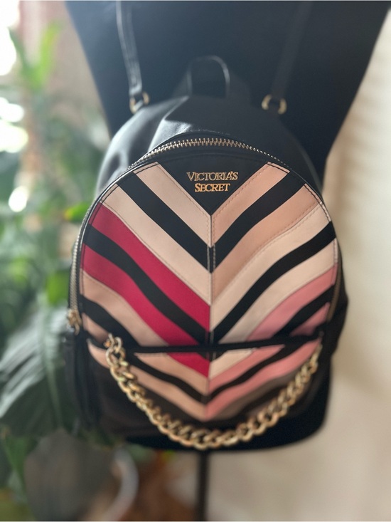 Victoria\'s Secret Black Mini Backpack with Pink and Cream Chevron Stripes main image 7